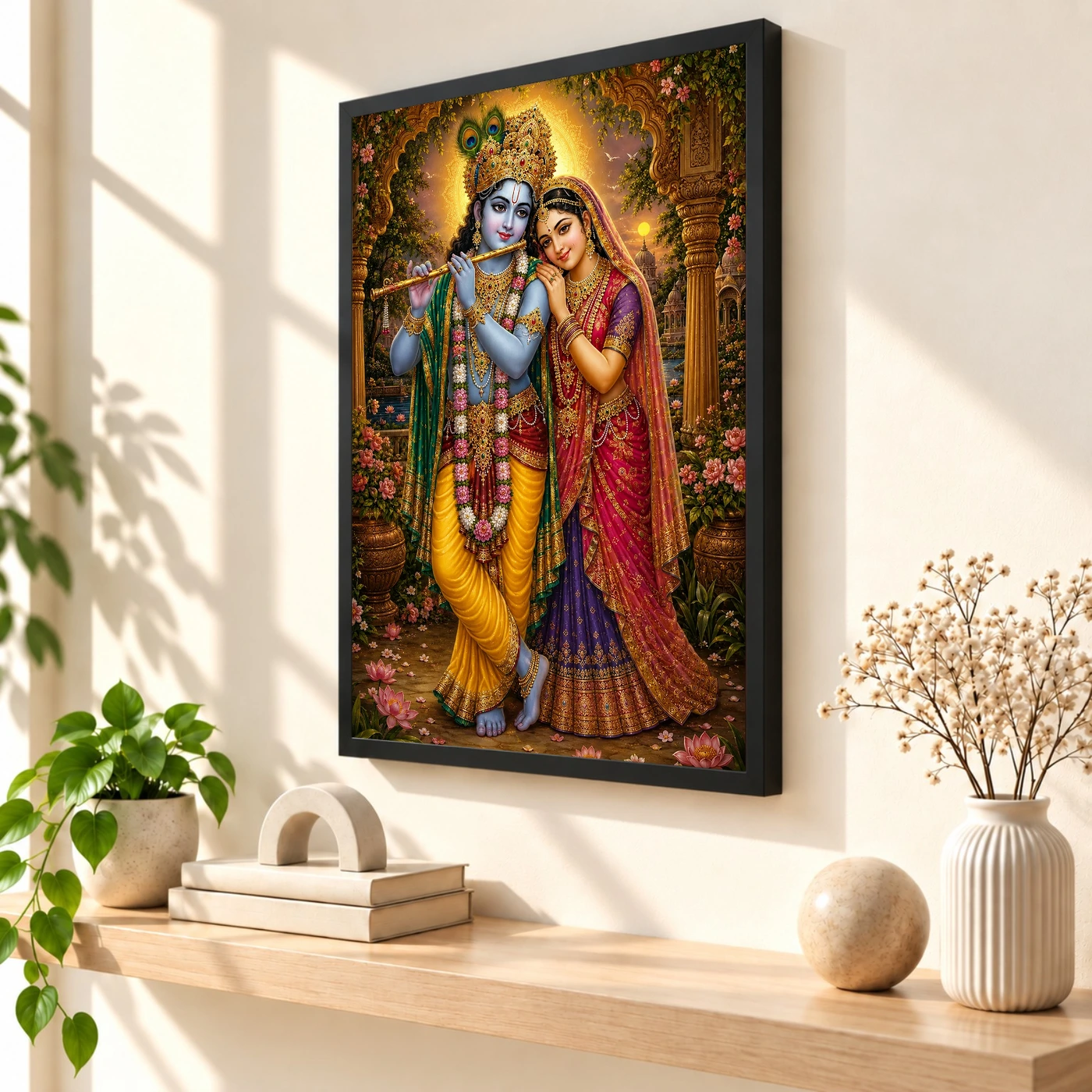 Radha Krishna Traditional Indian Miniature-Inspired Devotional Art Photo Frame, view 2