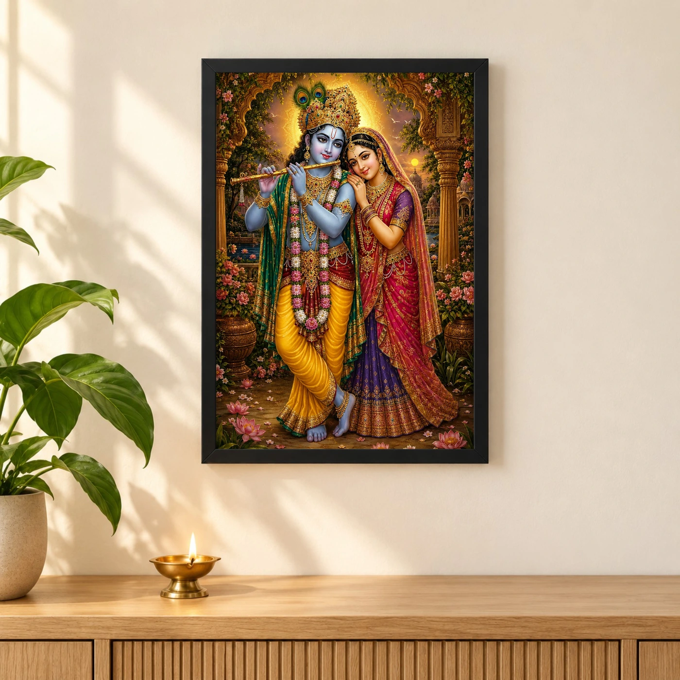 Radha Krishna Traditional Indian Miniature-Inspired Devotional Art Photo Frame, view 3