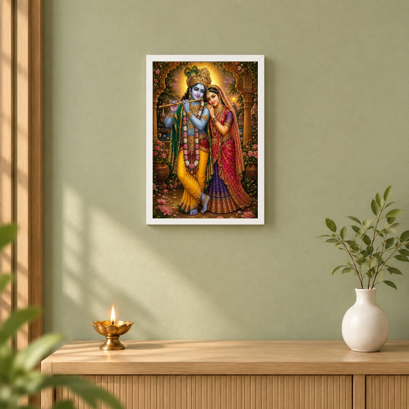 Radha Krishna Traditional Indian Miniature-Inspired Devotional Art Photo Frame, view 6