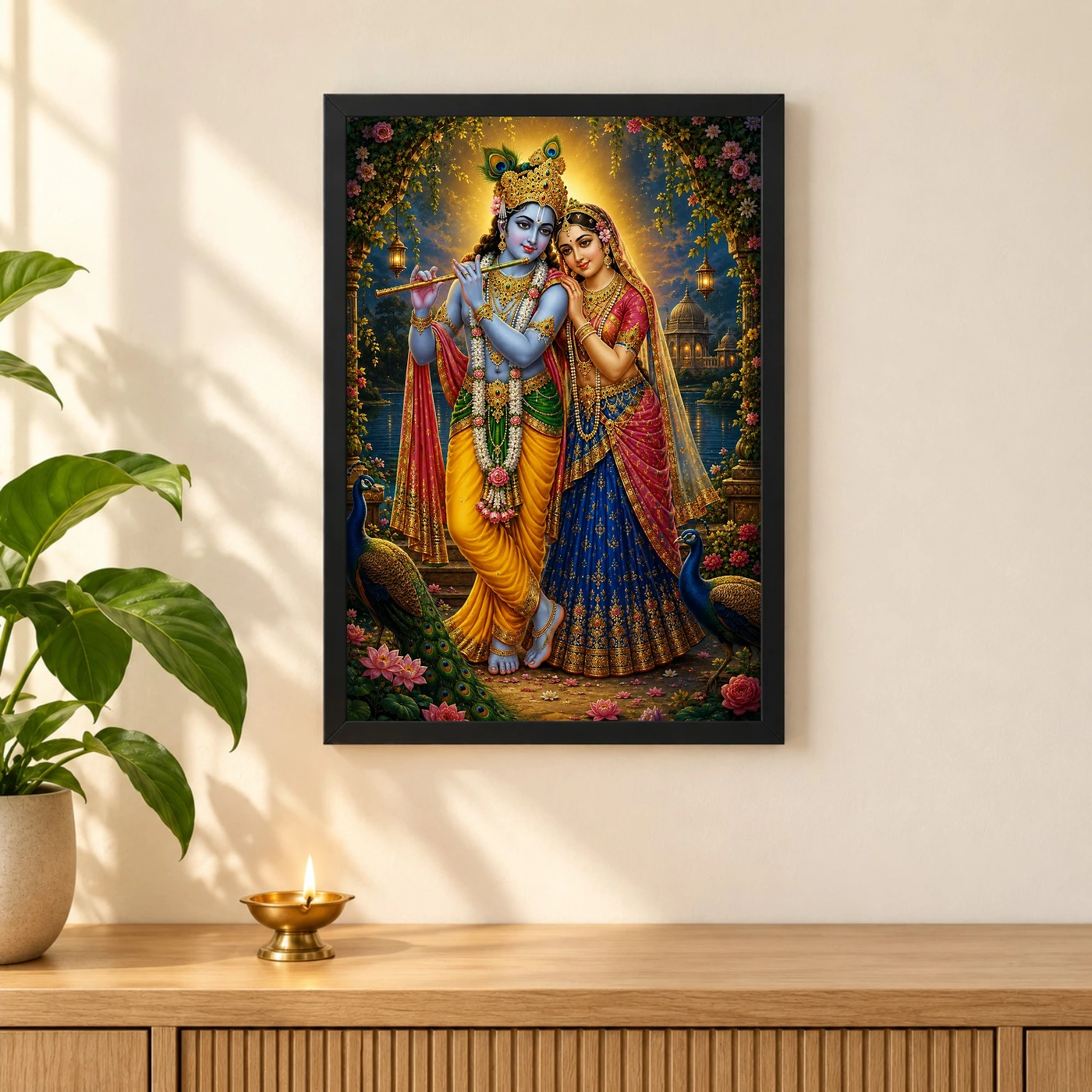 Radha Krishna Vivid Premium Spiritual Poster Art Photo Frame, view 3