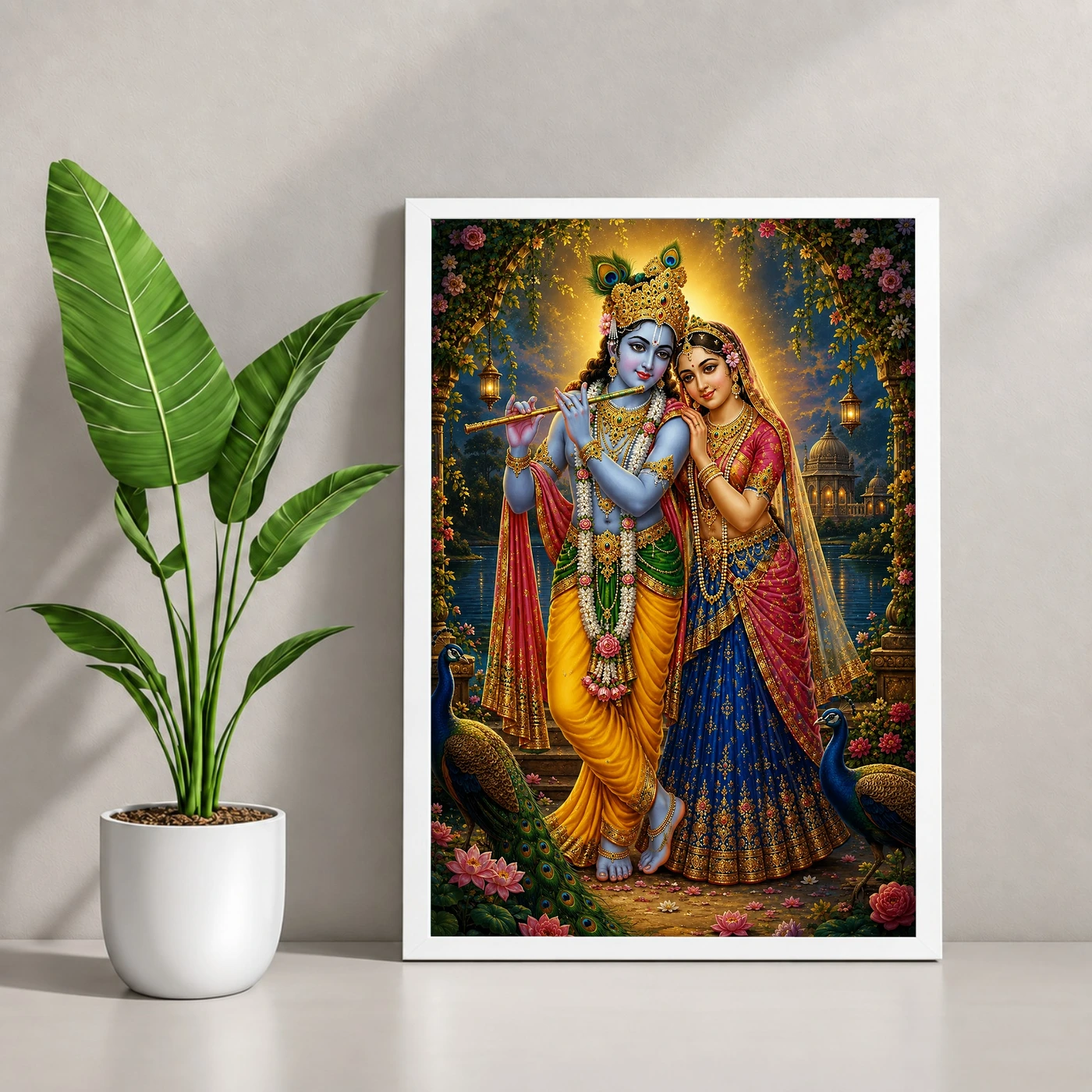 Radha Krishna Vivid Premium Spiritual Poster Art Photo Frame, view 4