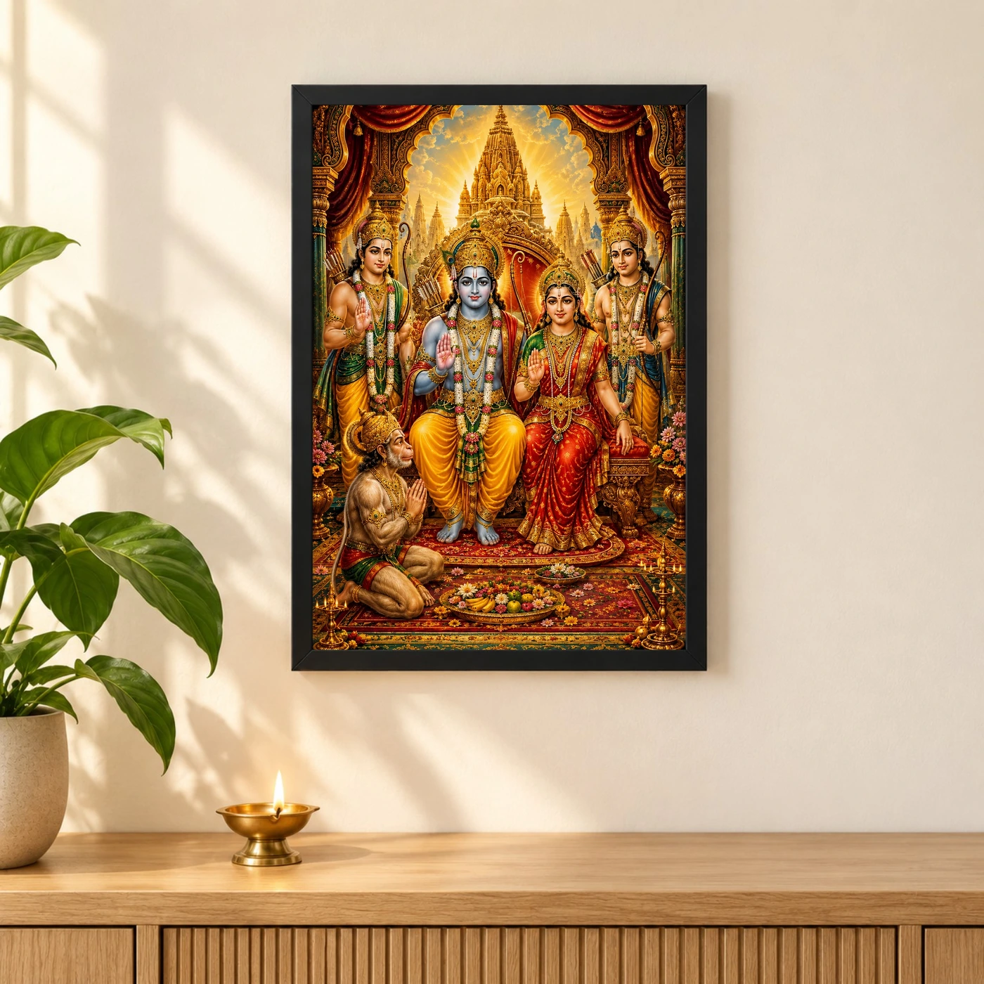 Ram Darbar Traditional Indian Miniature-Inspired Devotional Art Photo Frame, view 3