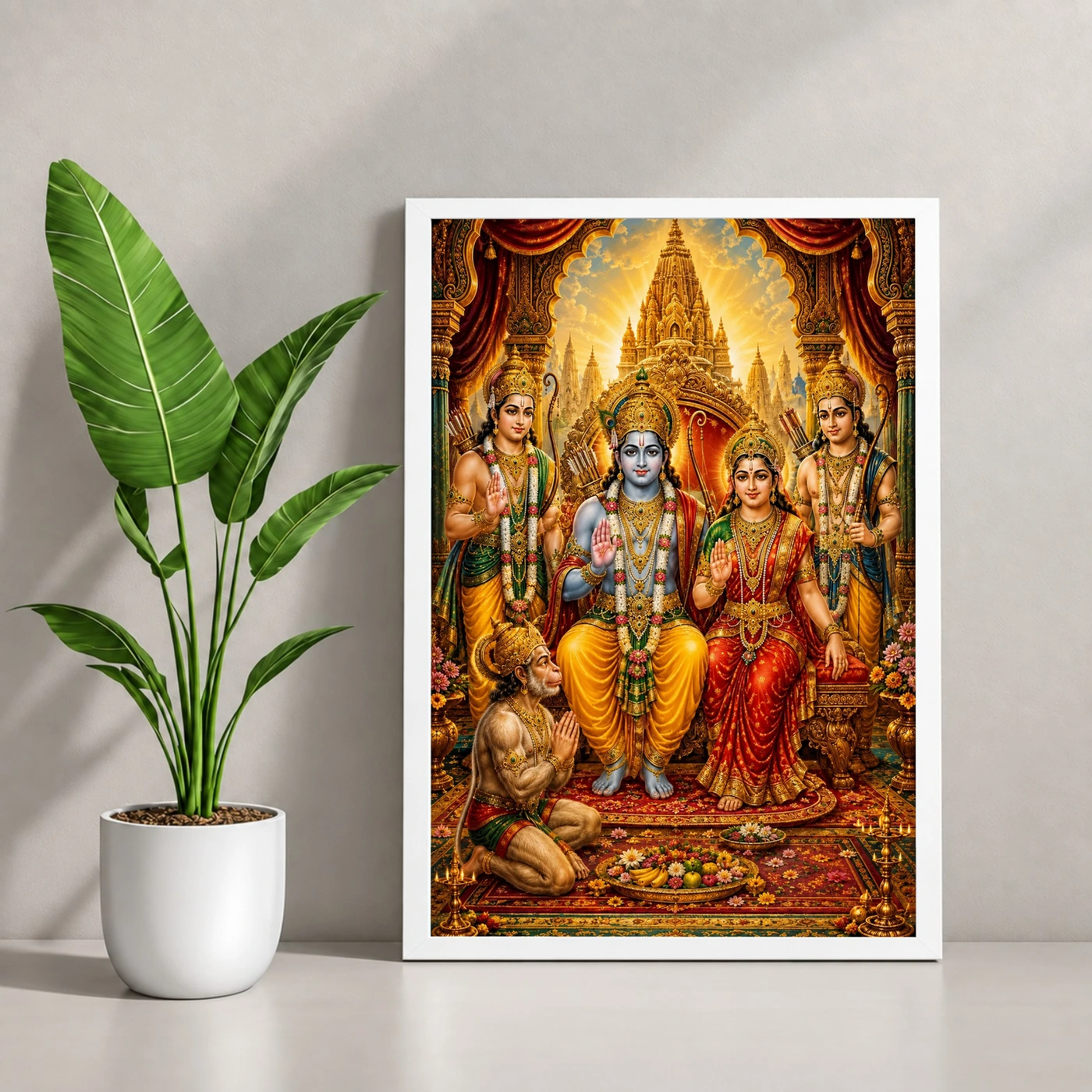 Ram Darbar Traditional Indian Miniature-Inspired Devotional Art Photo Frame, view 4
