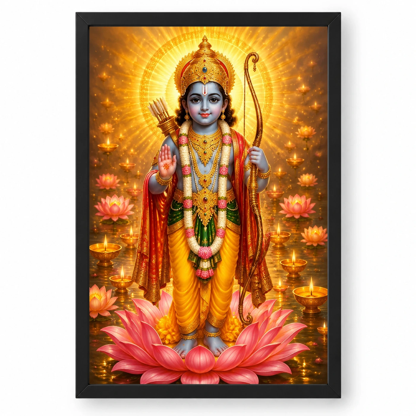 Ram Lalla Ayodhya Lotus And Diya Radiance Photo Frame