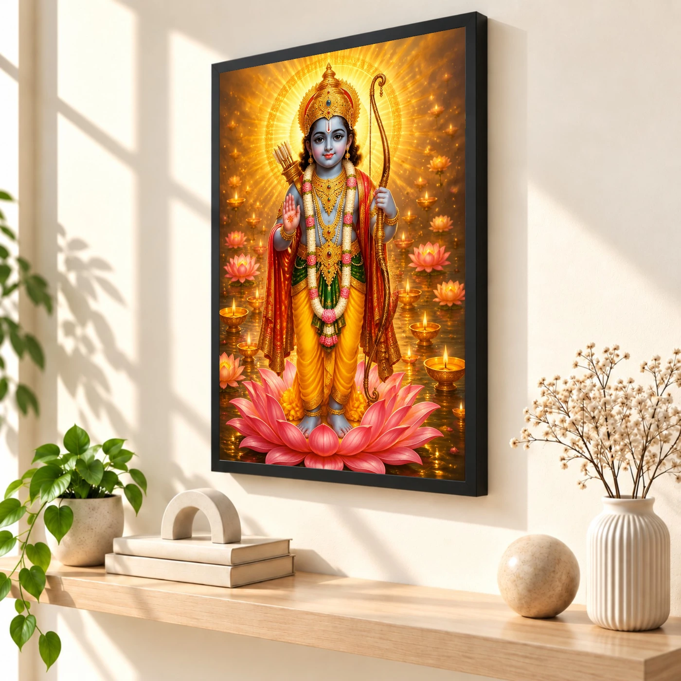 Ram Lalla Ayodhya Lotus And Diya Radiance Photo Frame, view 2