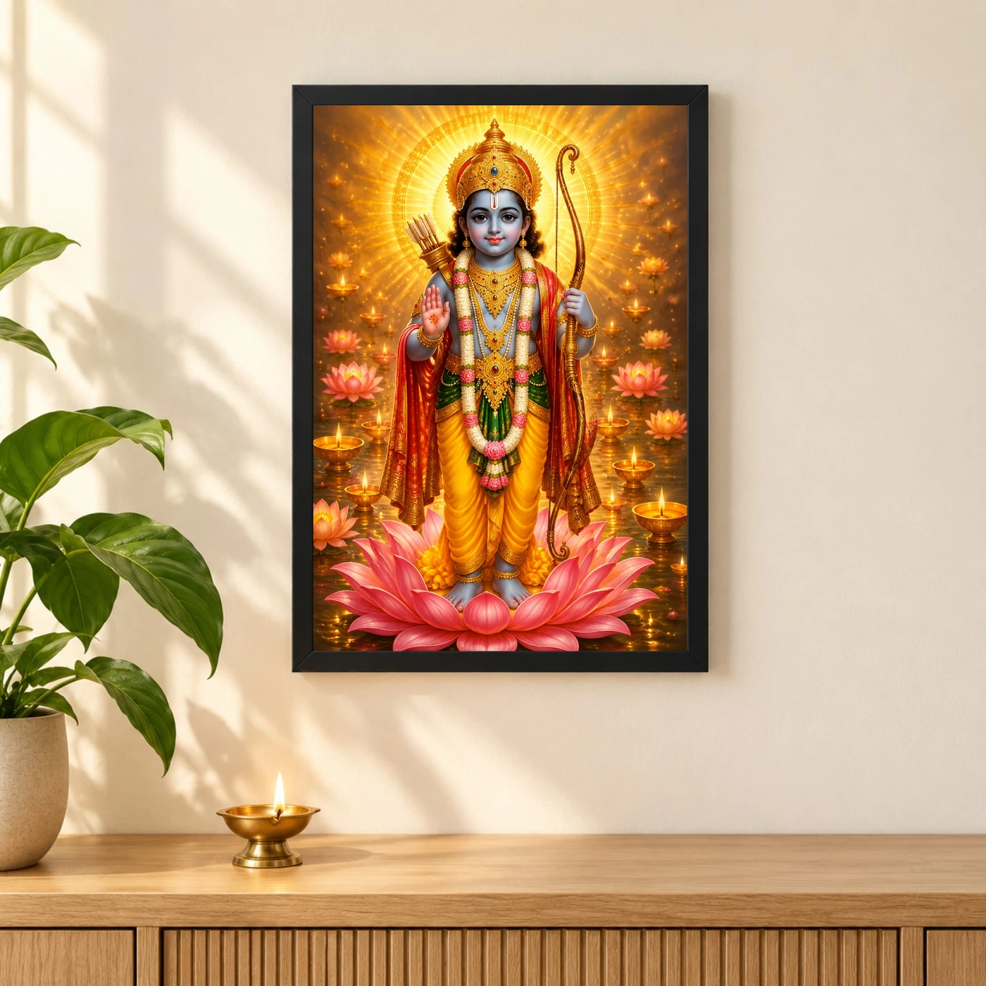 Ram Lalla Ayodhya Lotus And Diya Radiance Photo Frame, view 3