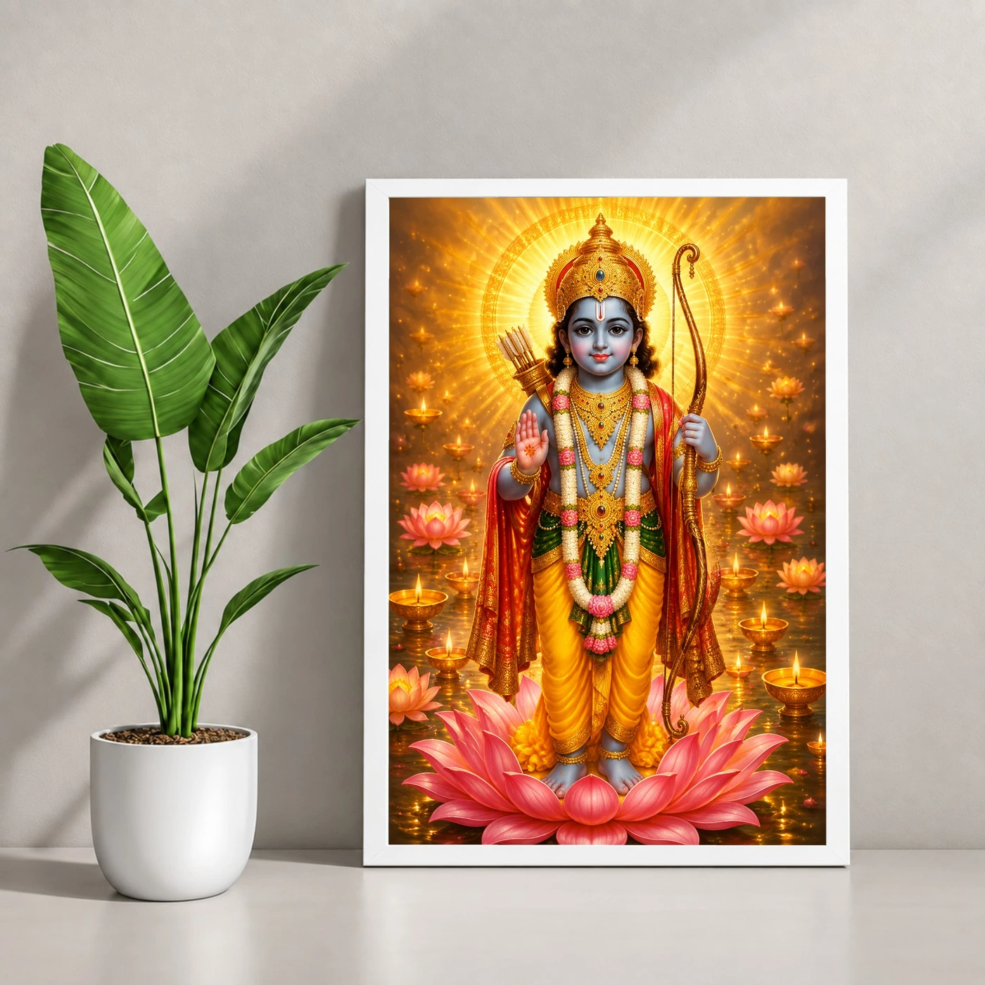 Ram Lalla Ayodhya Lotus And Diya Radiance Photo Frame, view 4