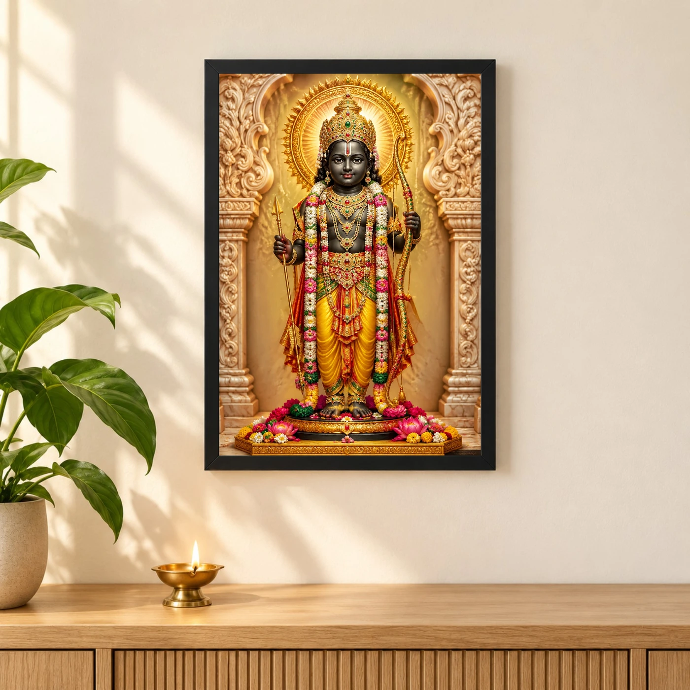 Ram Lalla Ayodhya Peaceful Home Mandir Composition Photo Frame, view 3