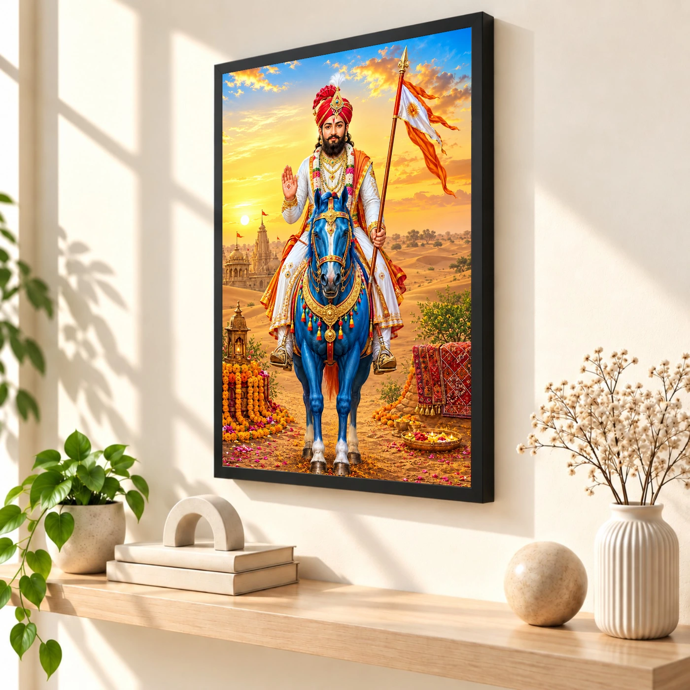 Ramdev Pir Runicha Blue Horse Blessings Photo Frame, view 2