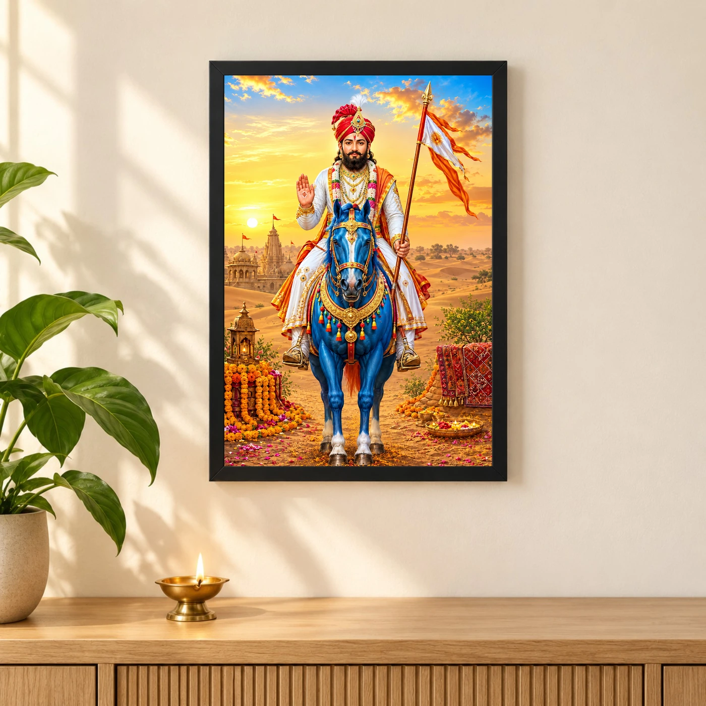 Ramdev Pir Runicha Blue Horse Blessings Photo Frame, view 3