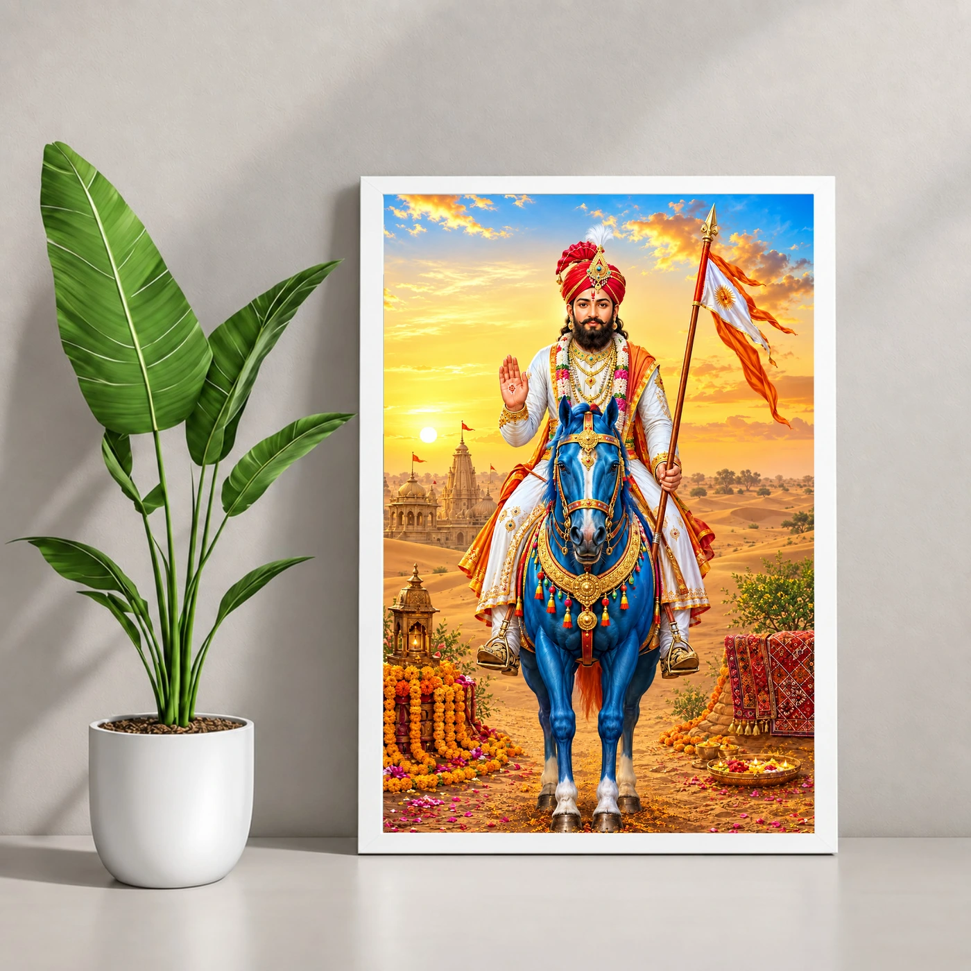 Ramdev Pir Runicha Blue Horse Blessings Photo Frame, view 4