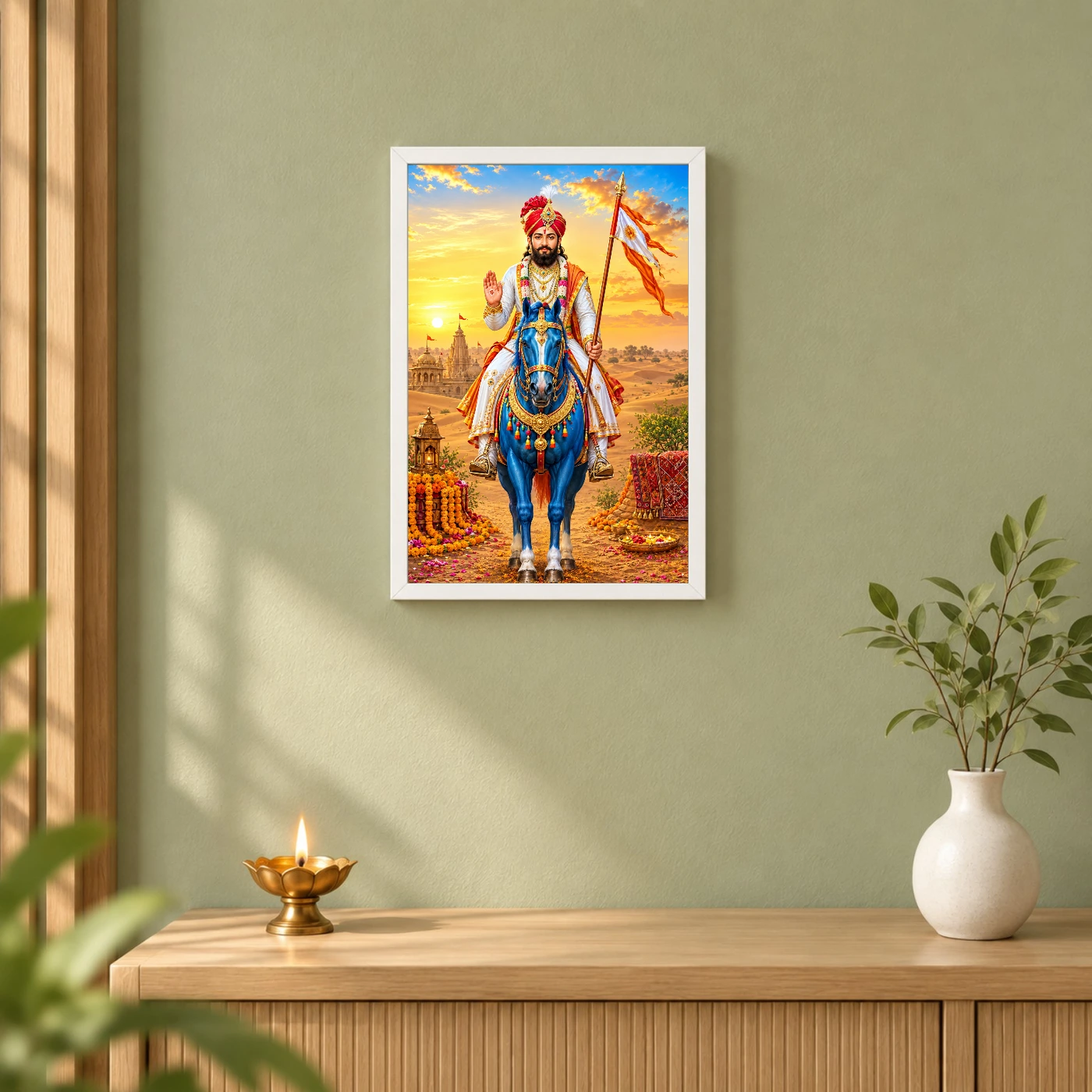 Ramdev Pir Runicha Blue Horse Blessings Photo Frame, view 6