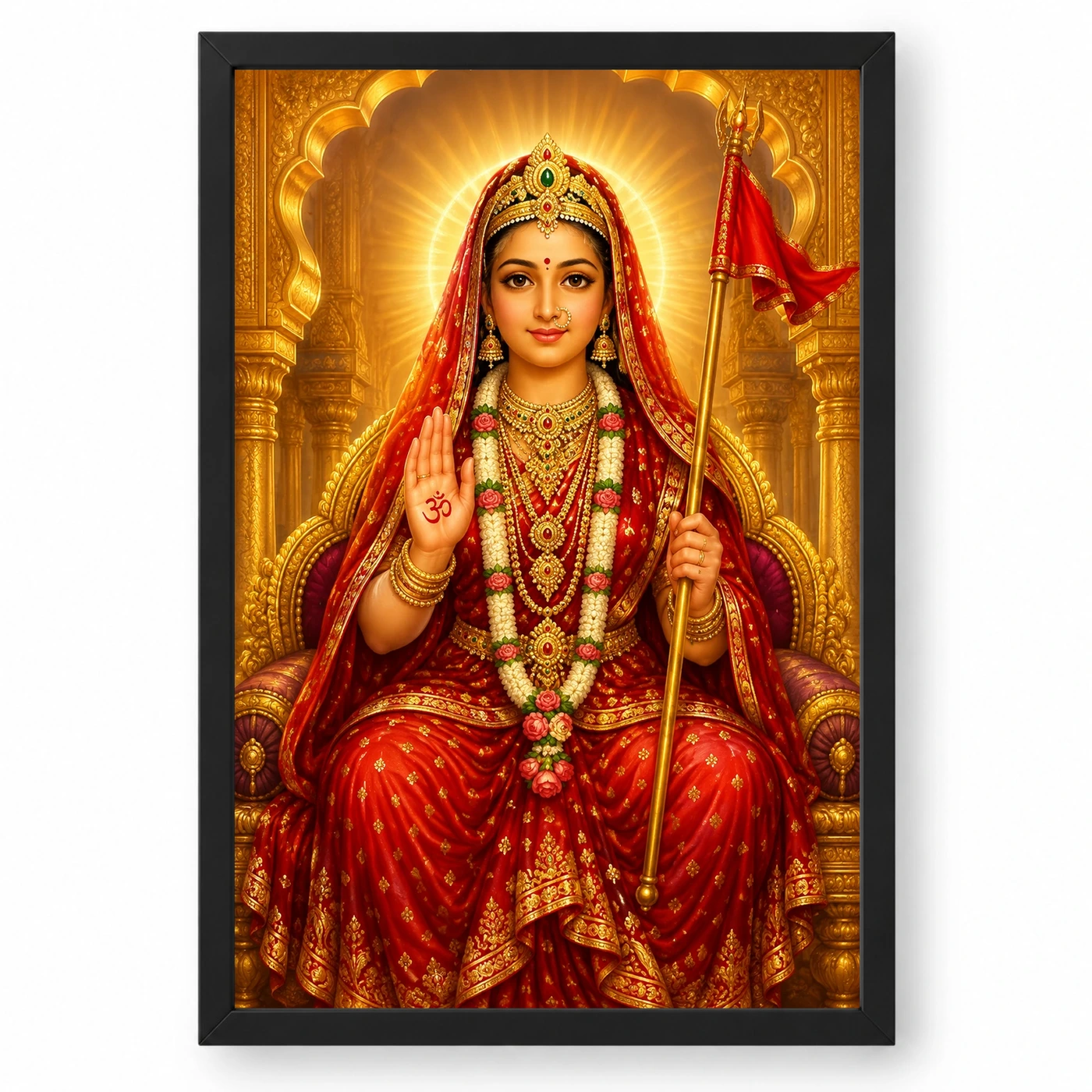 Rani Sati Dadi Ornate Golden Temple Darshan Photo Frame