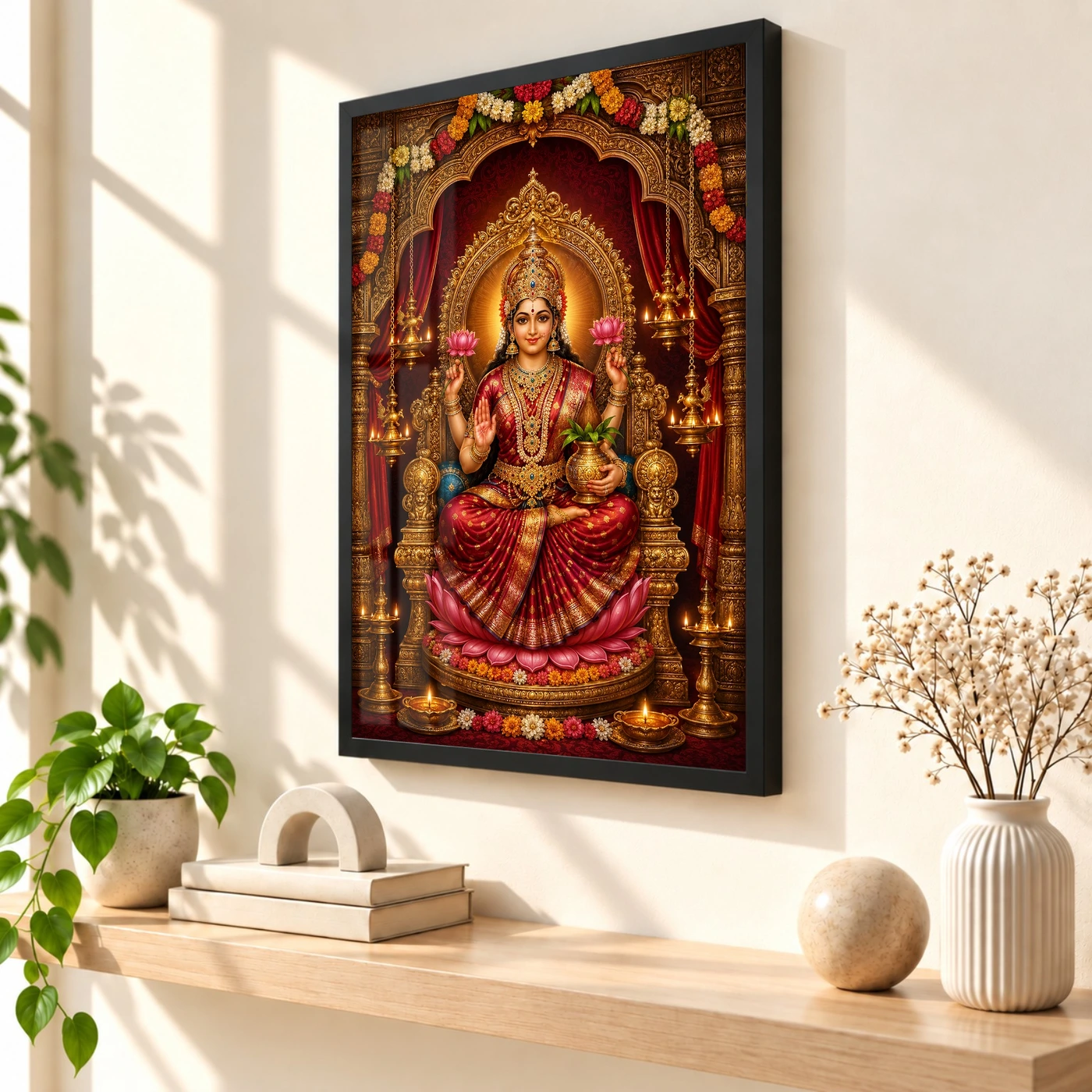 Red Varalakshmi Photo Frame – Royal Temple Throne Art, view 2