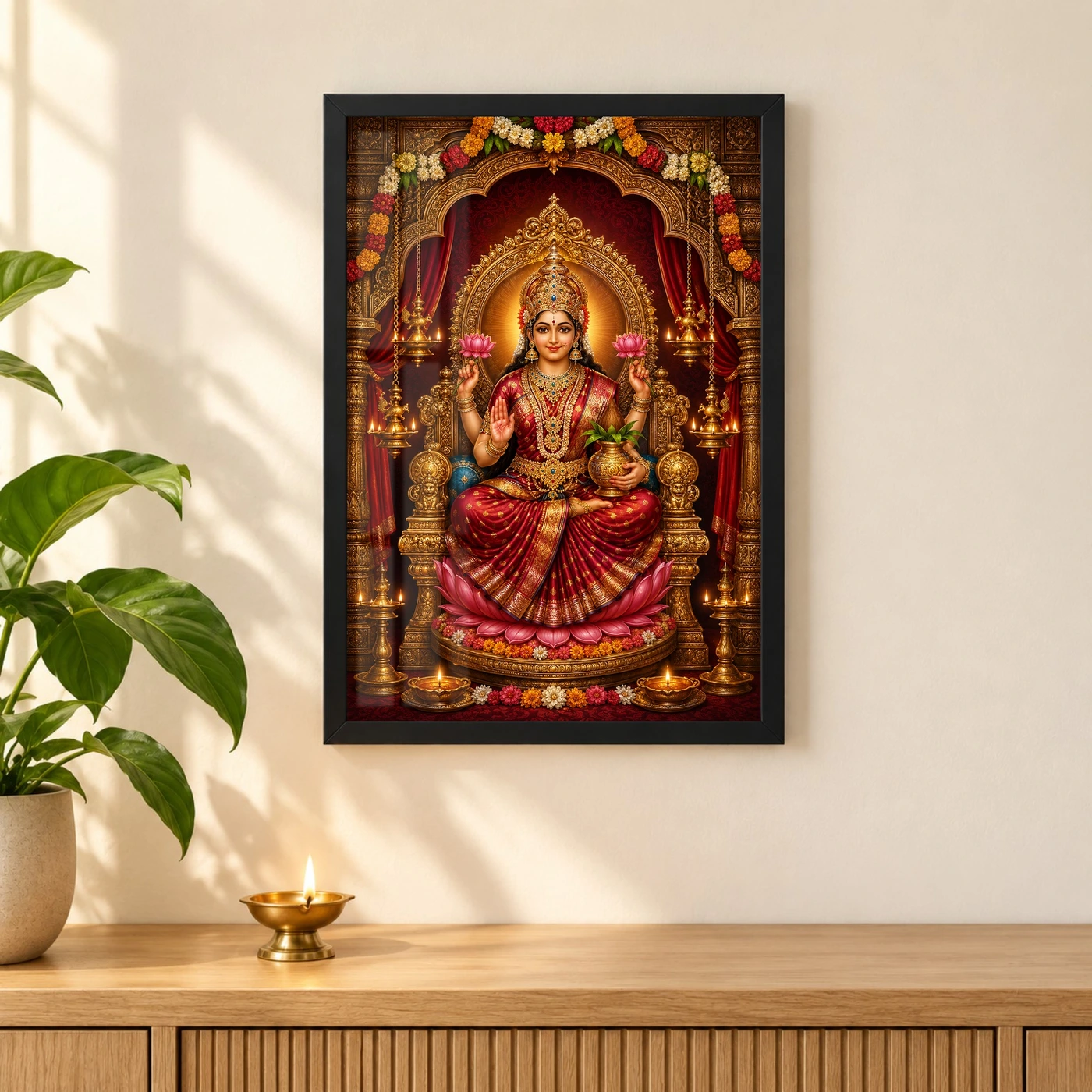 Red Varalakshmi Photo Frame – Royal Temple Throne Art, view 3