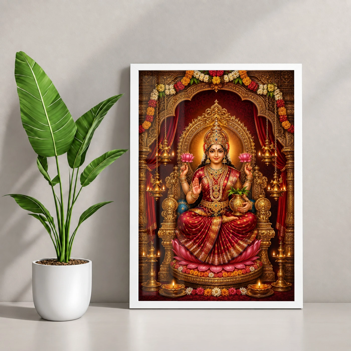 Red Varalakshmi Photo Frame – Royal Temple Throne Art, view 4