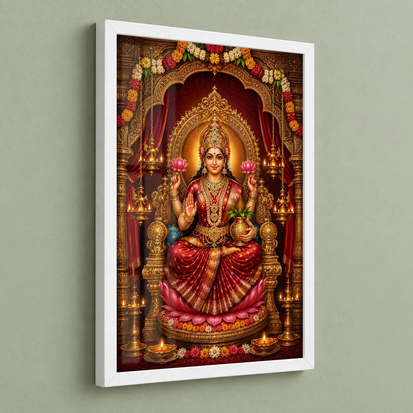 Red Varalakshmi Photo Frame – Royal Temple Throne Art, view 5