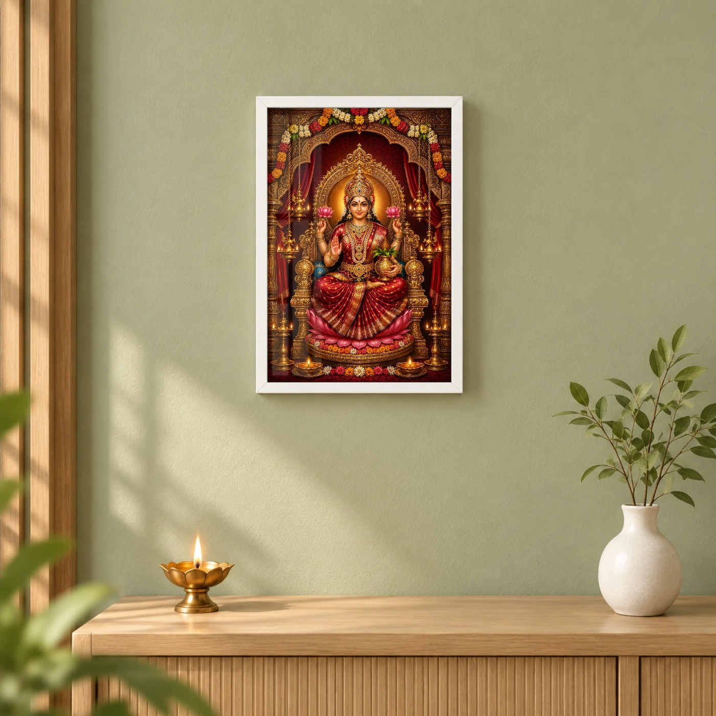 Red Varalakshmi Photo Frame – Royal Temple Throne Art, view 6