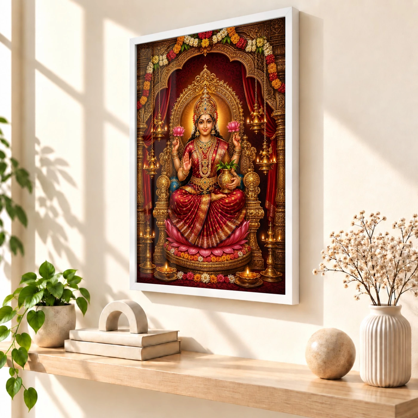 Red Varalakshmi Photo Frame – Royal Temple Throne Art, view 7