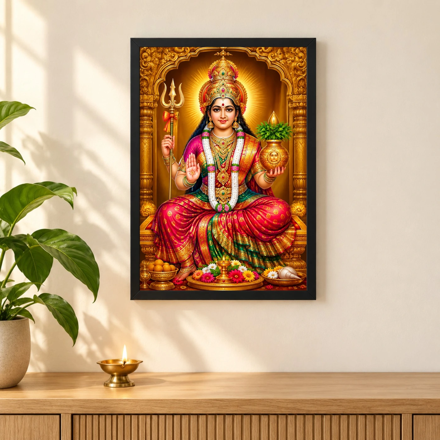Renuka Yellamma Ornate Golden Temple Darshan Photo Frame, view 3