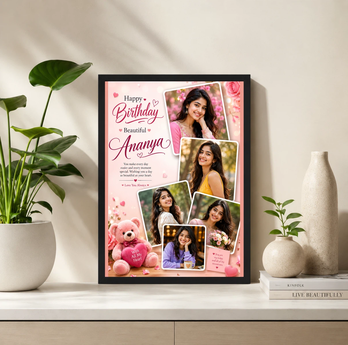 Romantic Birthday Collage Photo Frame For Wife Personalized A4 Photo, view 2