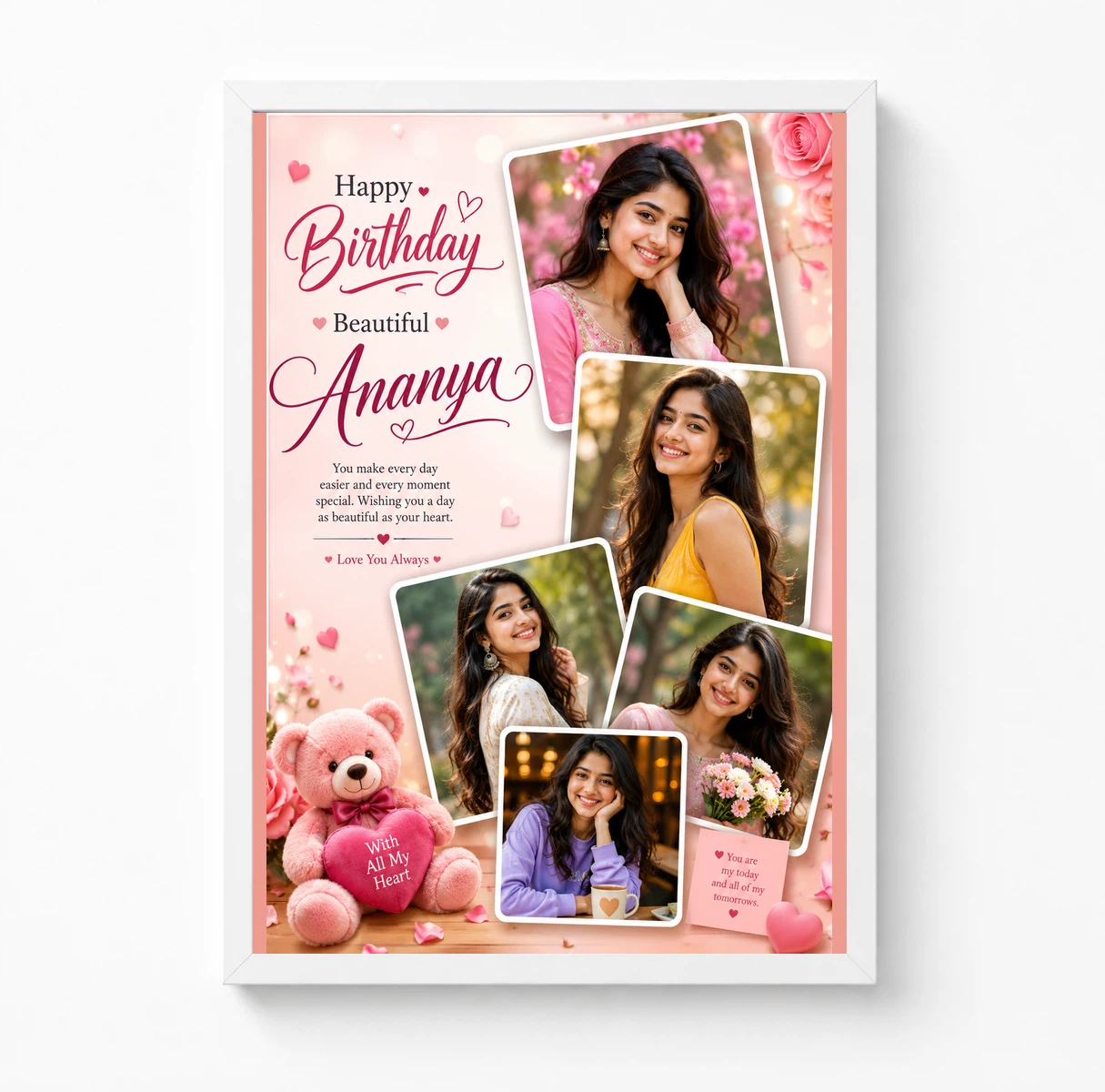 Romantic Birthday Collage Photo Frame For Wife Personalized A4 Photo, view 3
