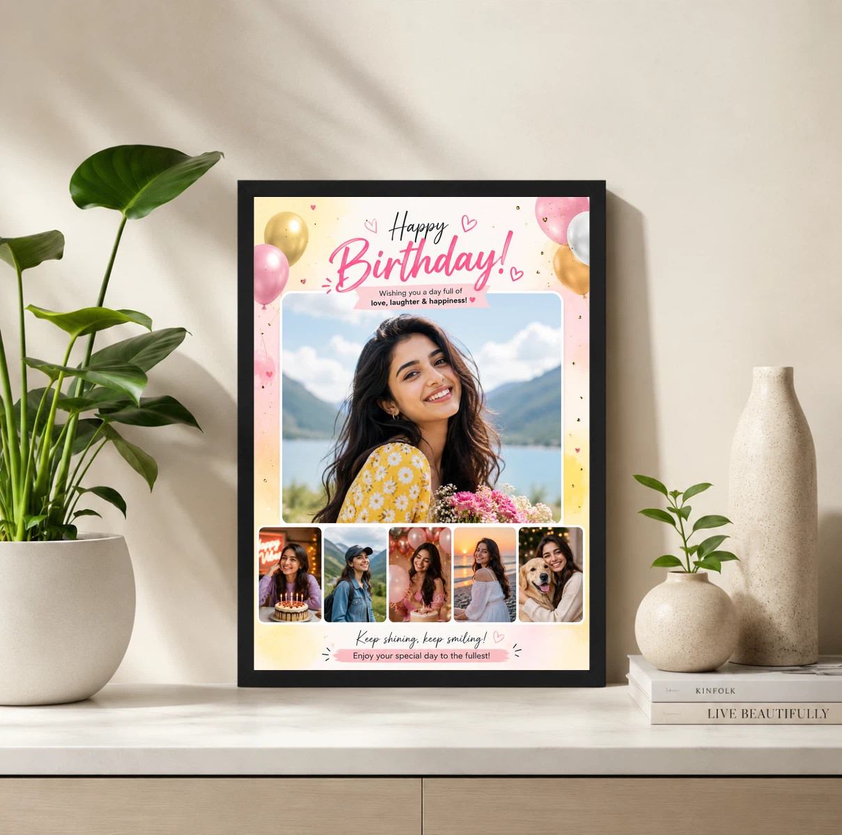 Romantic Wife Birthday Photo Frame Floral Love Collage, view 2