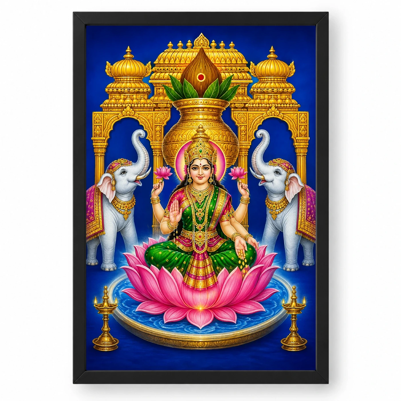 Royal Blue Kalash Varalakshmi Photo Frame – Temple Lotus Art