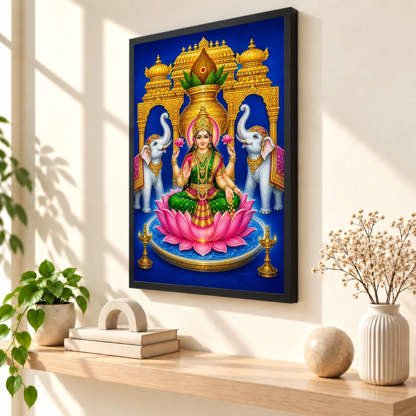 Royal Blue Kalash Varalakshmi Photo Frame – Temple Lotus Art, view 2