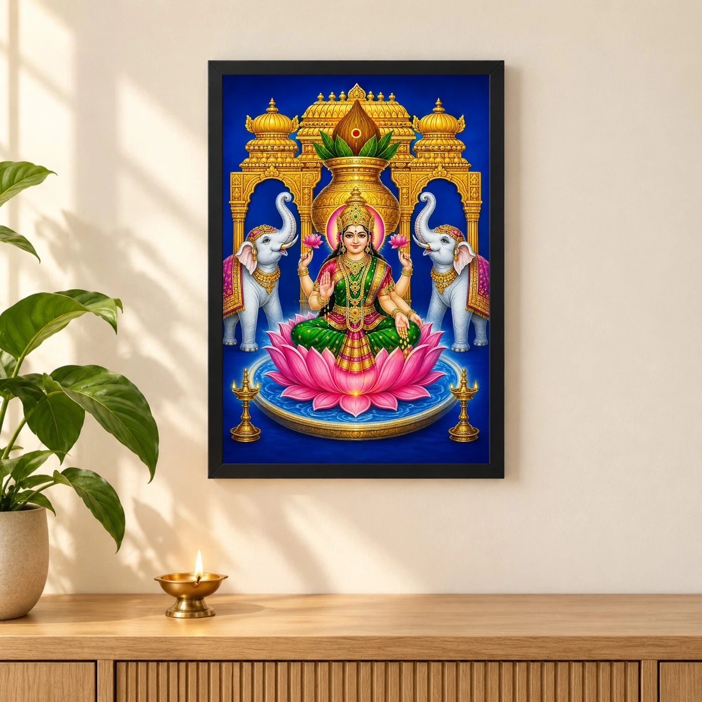 Royal Blue Kalash Varalakshmi Photo Frame – Temple Lotus Art, view 3