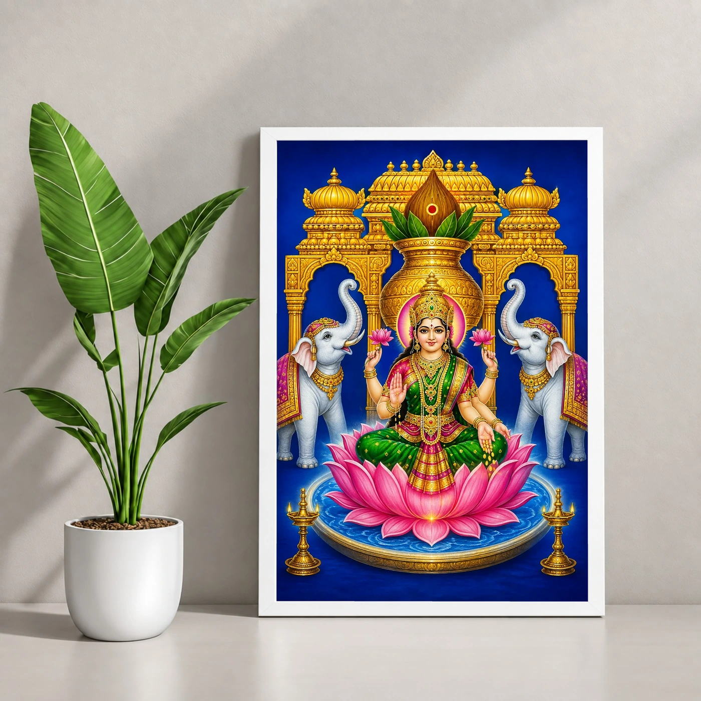 Royal Blue Kalash Varalakshmi Photo Frame – Temple Lotus Art, view 4