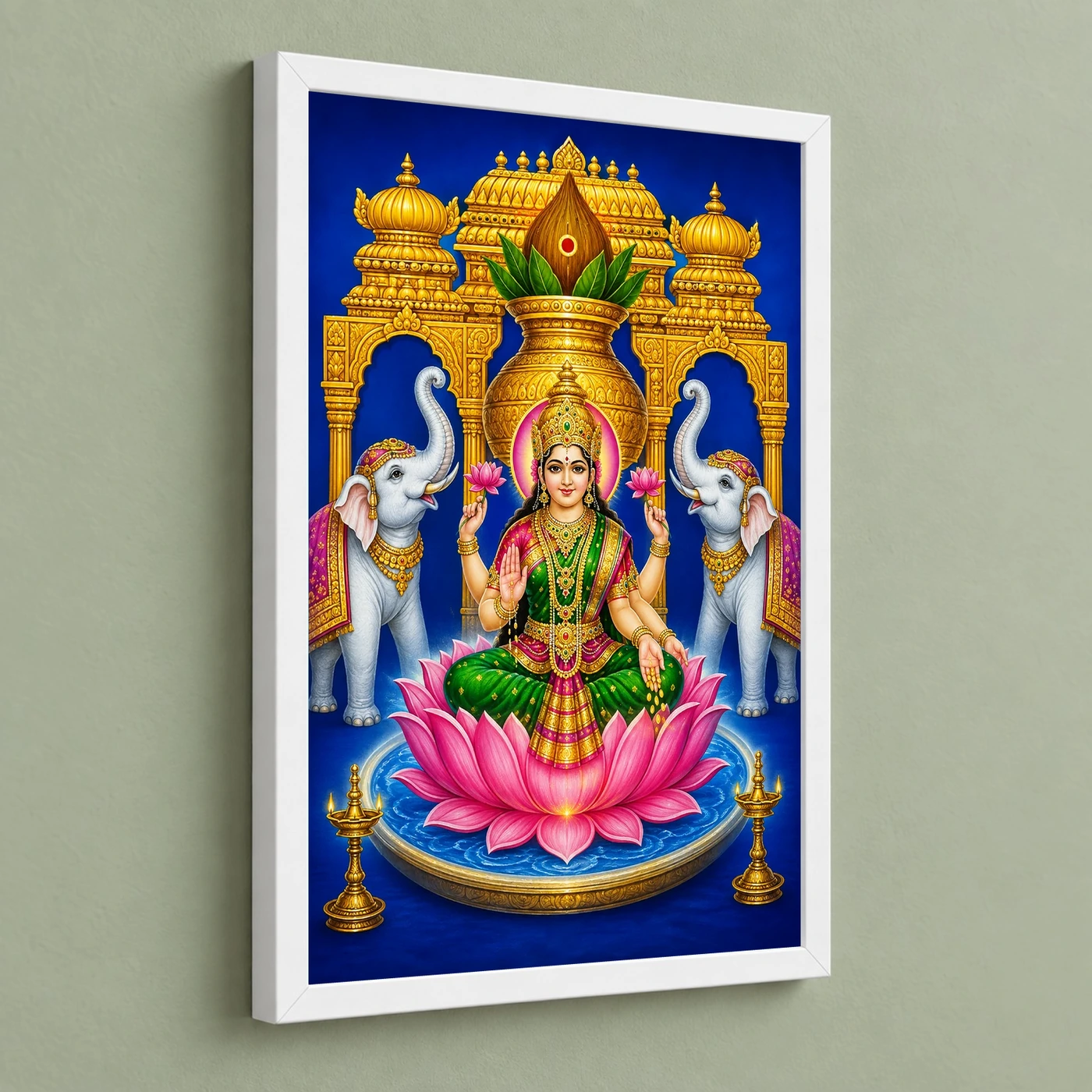 Royal Blue Kalash Varalakshmi Photo Frame – Temple Lotus Art, view 5