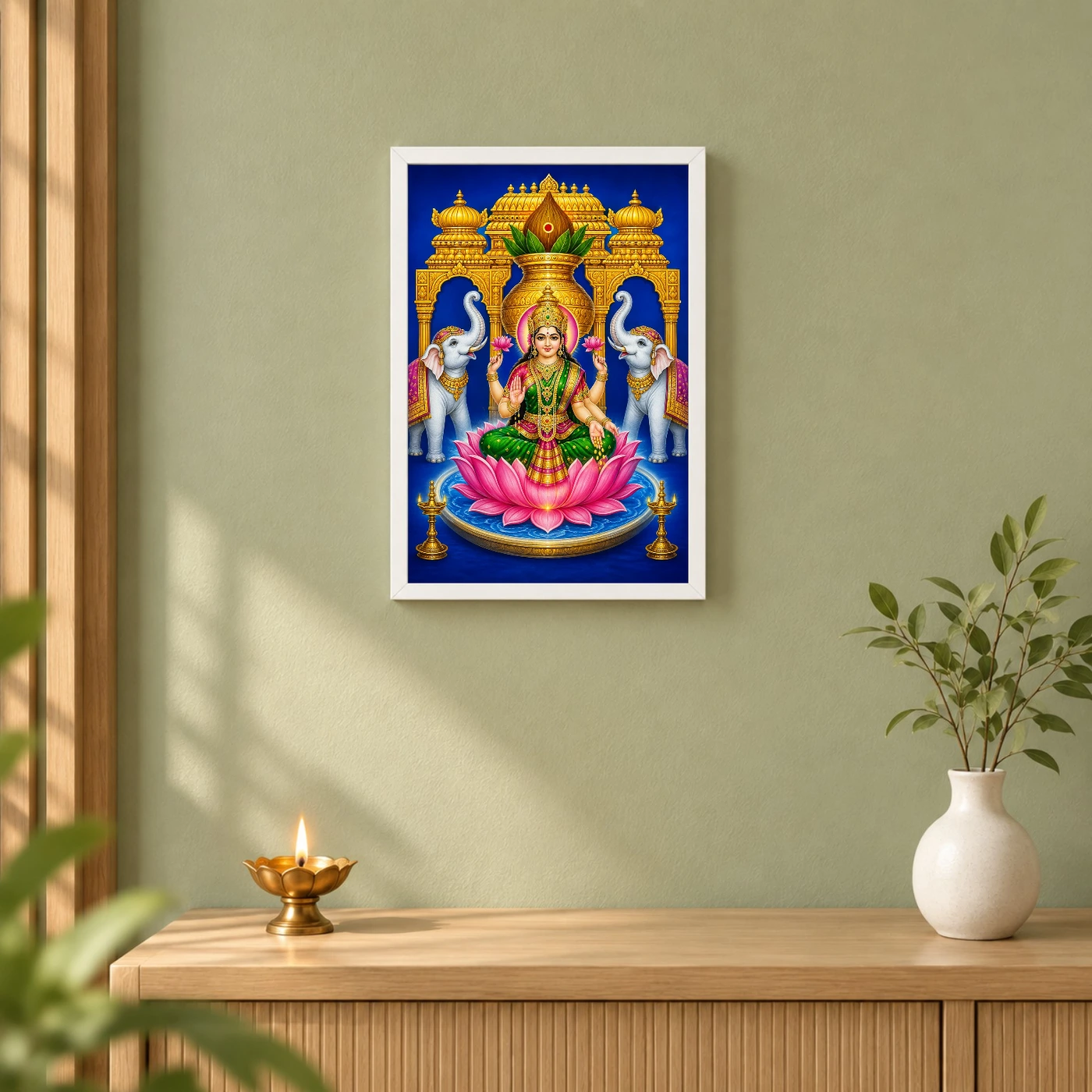Royal Blue Kalash Varalakshmi Photo Frame – Temple Lotus Art, view 6