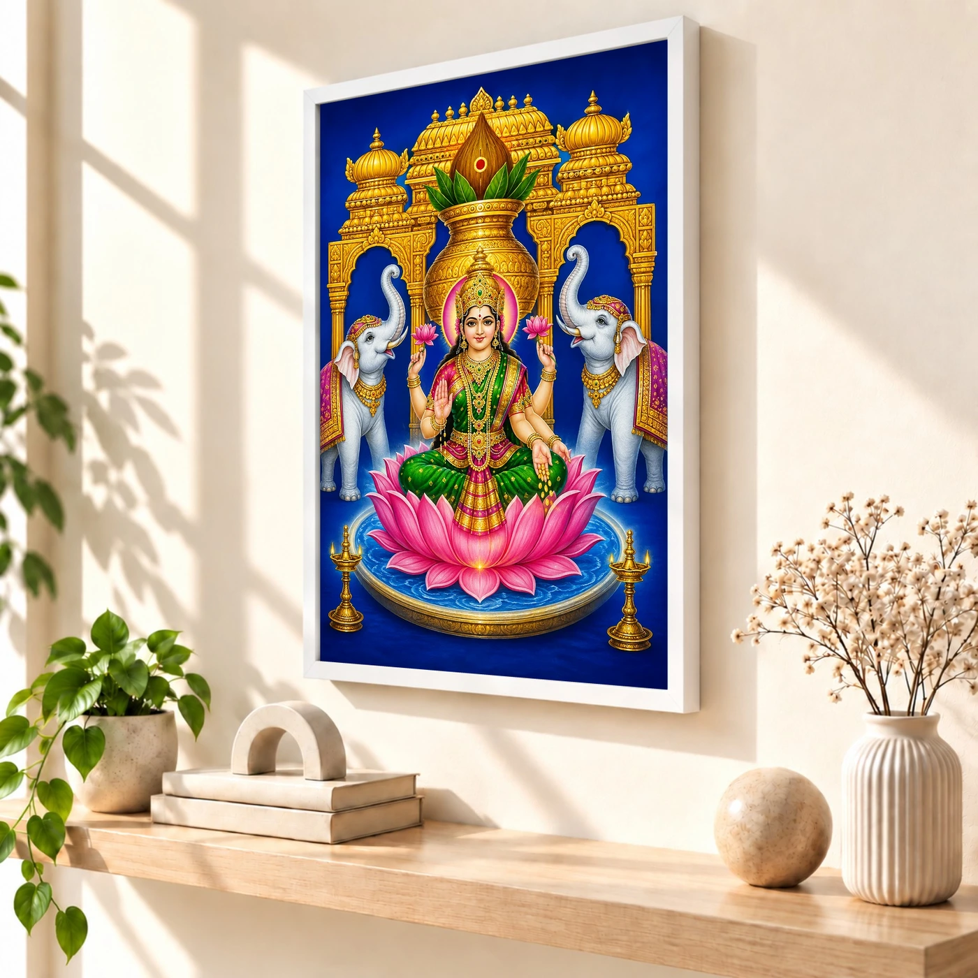 Royal Blue Kalash Varalakshmi Photo Frame – Temple Lotus Art, view 7