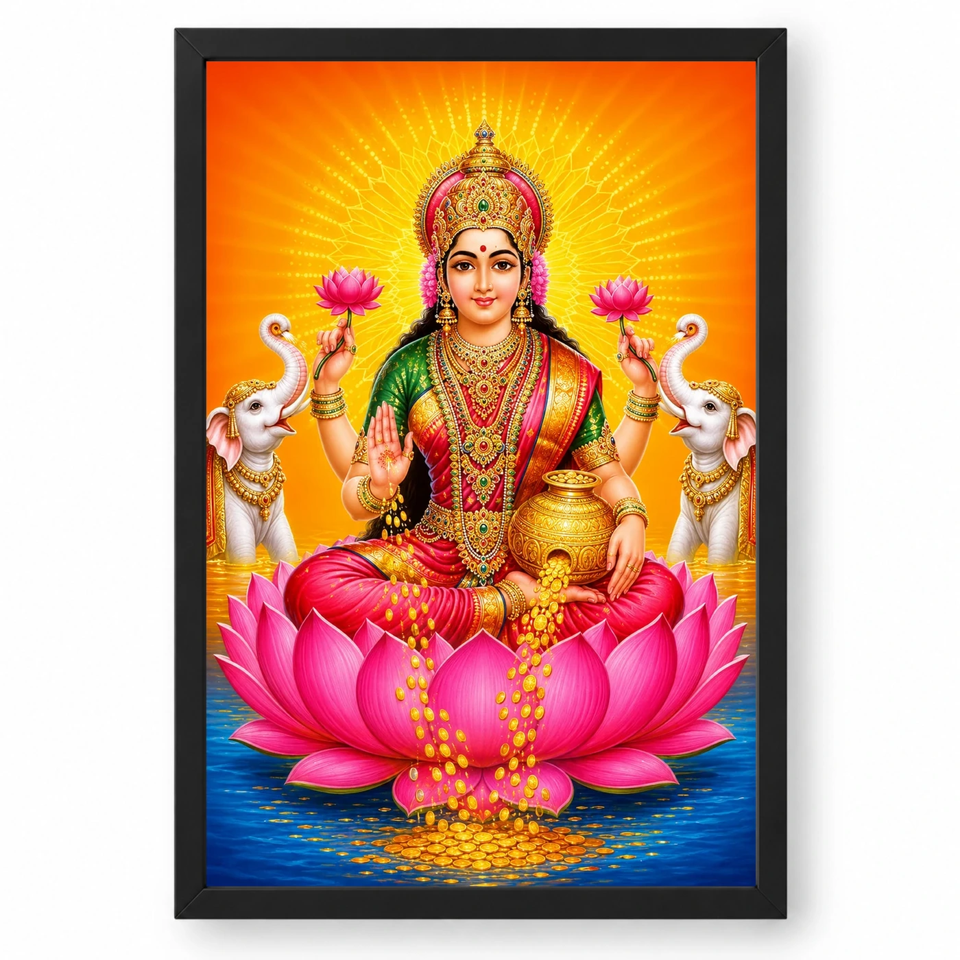 Saffron Sunburst Varalakshmi Photo Frame – Gaja Lakshmi Art