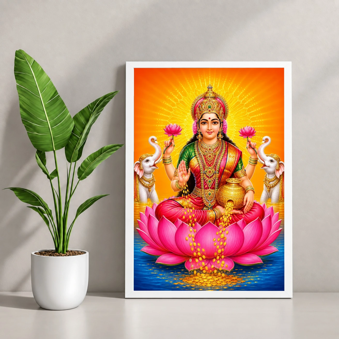 Saffron Sunburst Varalakshmi Photo Frame – Gaja Lakshmi Art, view 4