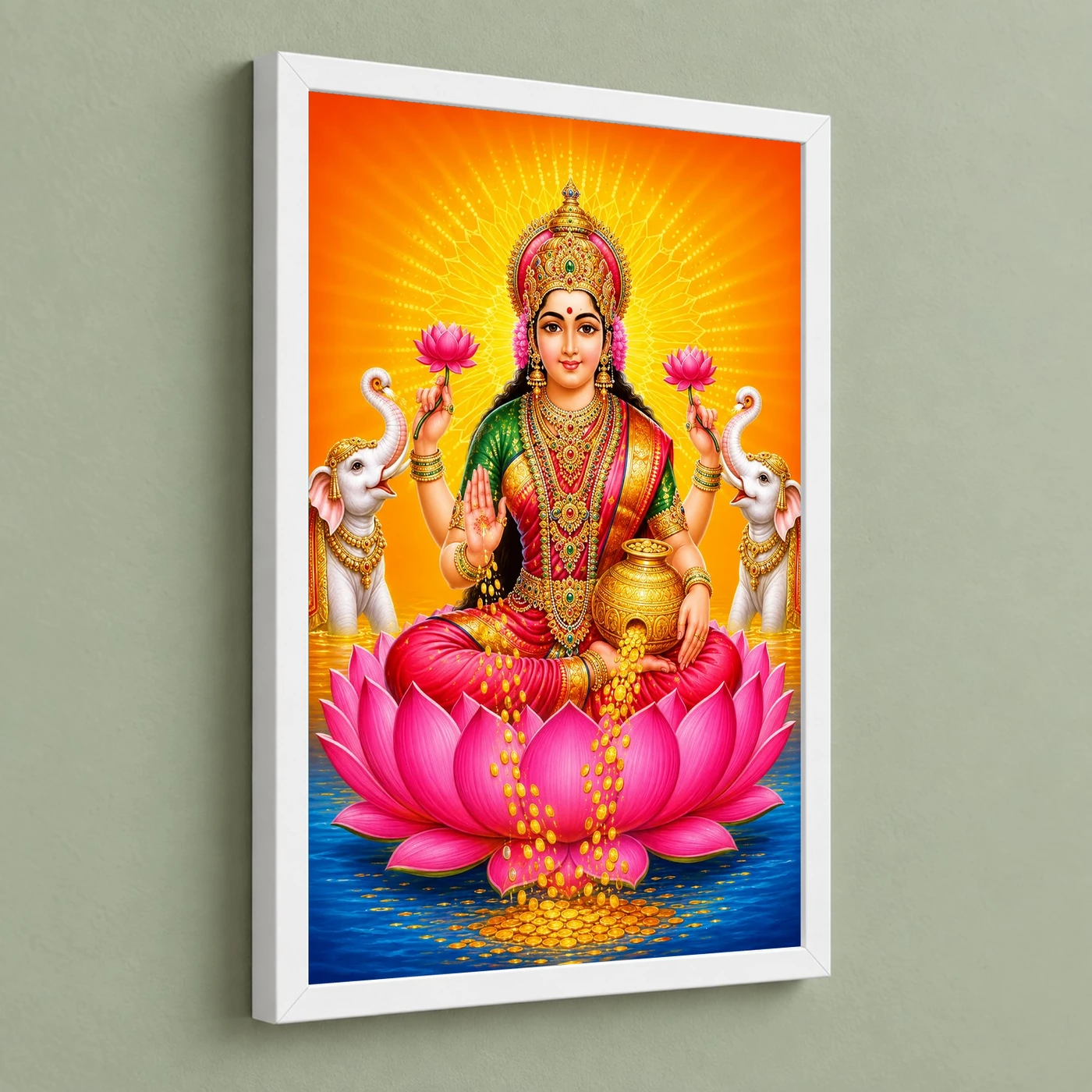 Saffron Sunburst Varalakshmi Photo Frame – Gaja Lakshmi Art, view 5
