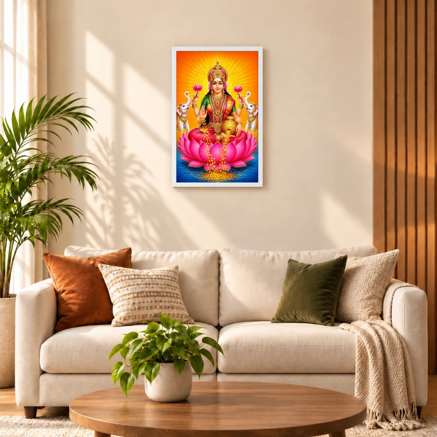 Saffron Sunburst Varalakshmi Photo Frame – Gaja Lakshmi Art, view 9