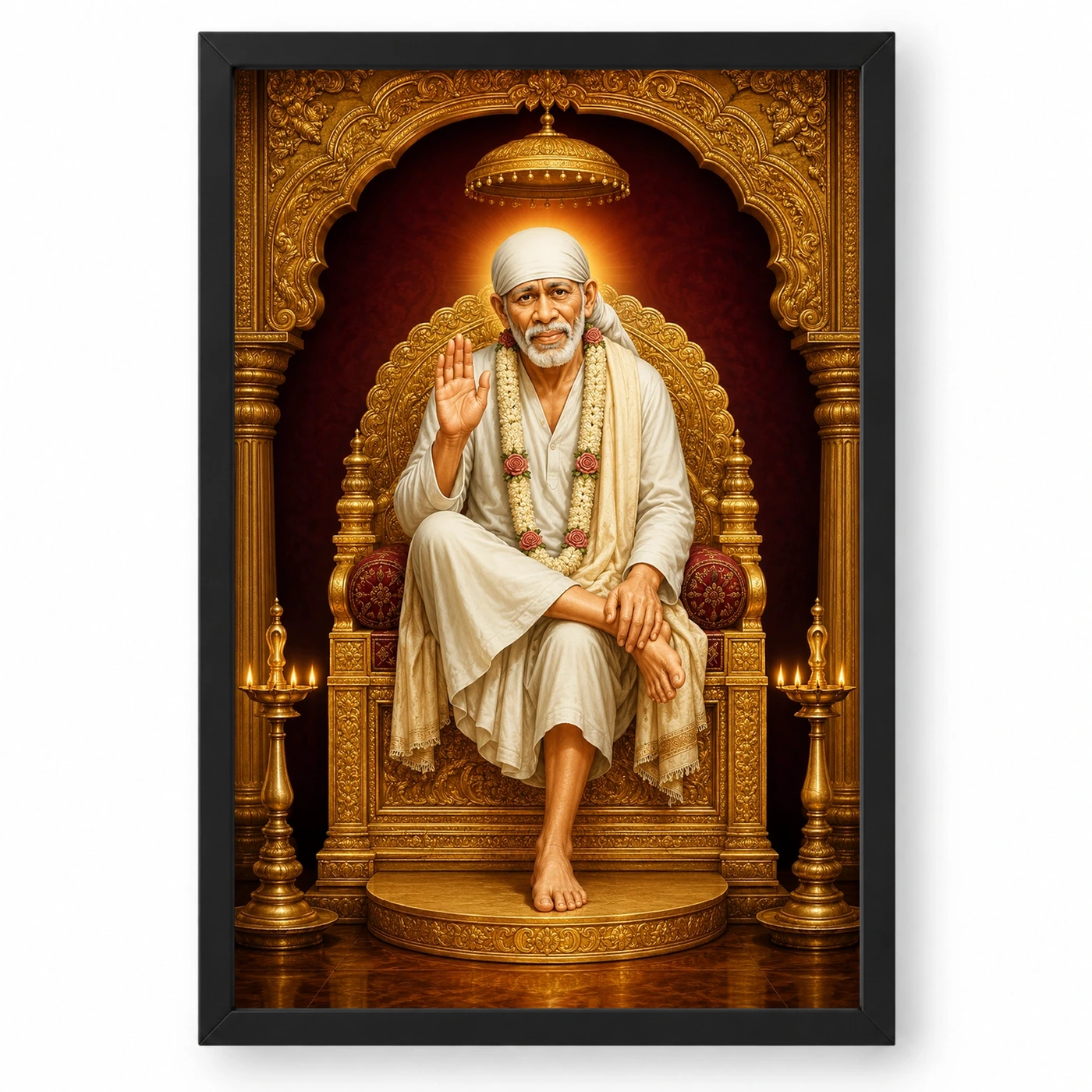 Sai Baba — Golden Throne Blessings Frame