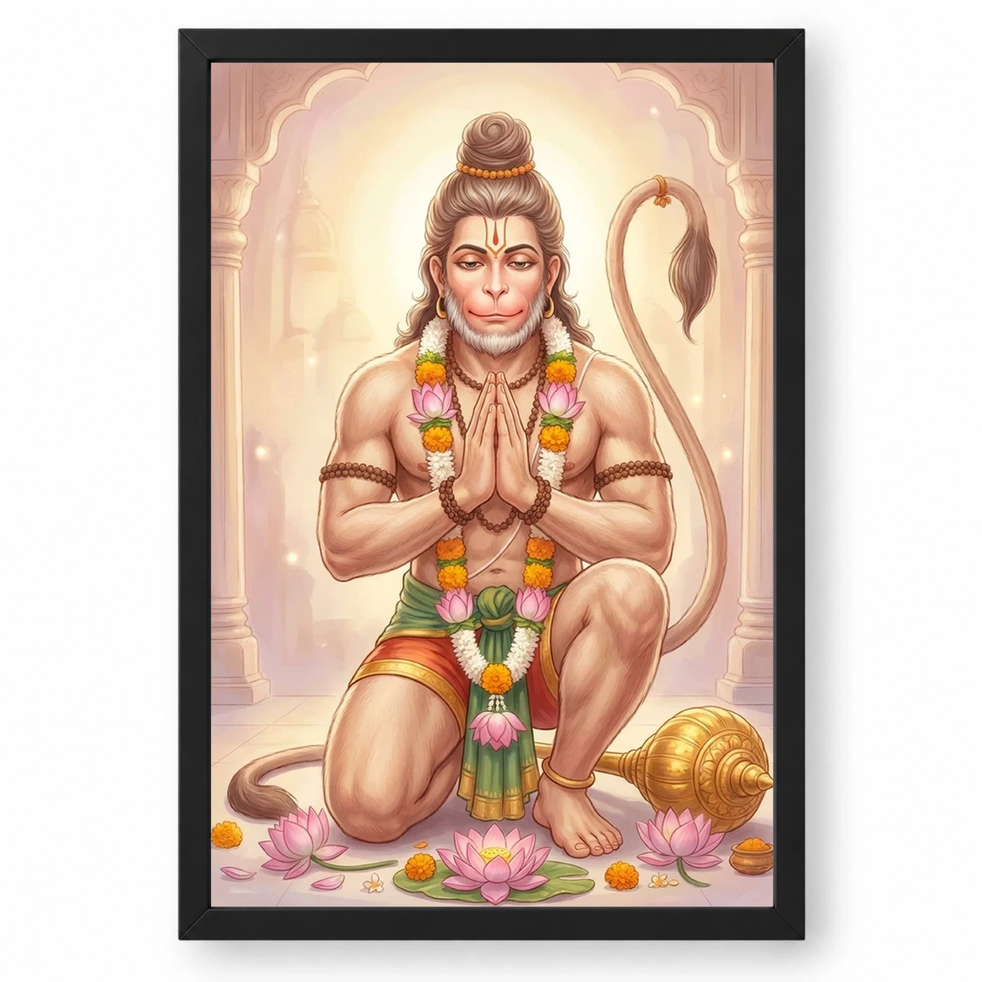 Sankat Mochan Hanuman Serene Lotus Peaceful Devotional Art Photo Frame
