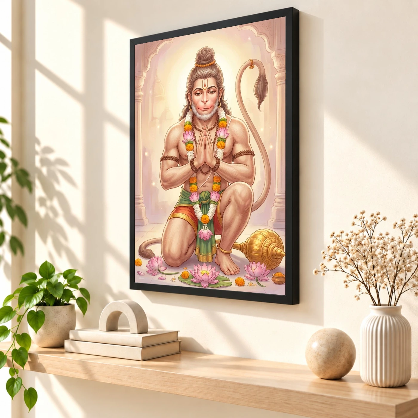 Sankat Mochan Hanuman Serene Lotus Peaceful Devotional Art Photo Frame, view 2