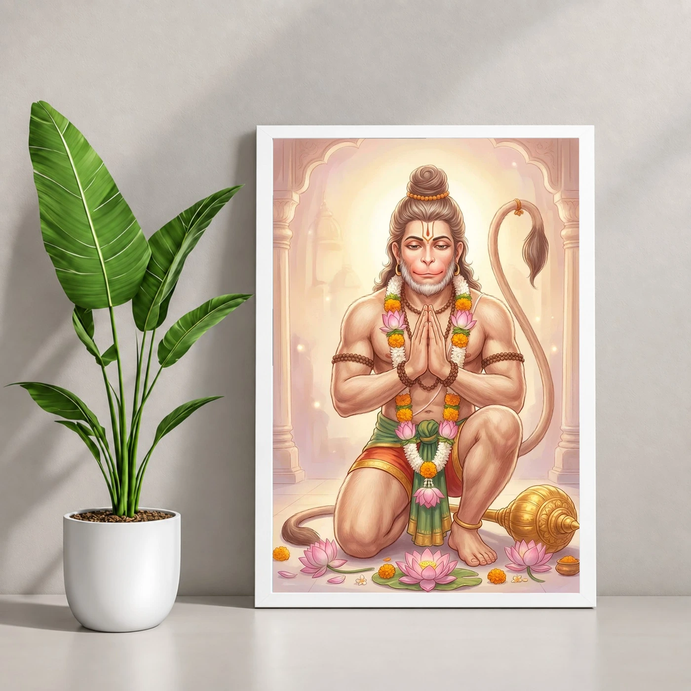 Sankat Mochan Hanuman Serene Lotus Peaceful Devotional Art Photo Frame, view 4