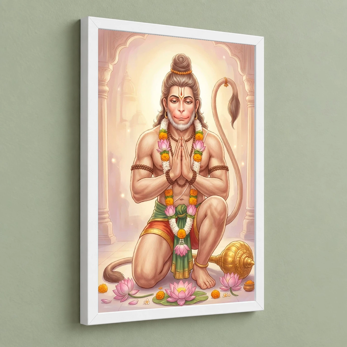 Sankat Mochan Hanuman Serene Lotus Peaceful Devotional Art Photo Frame, view 5