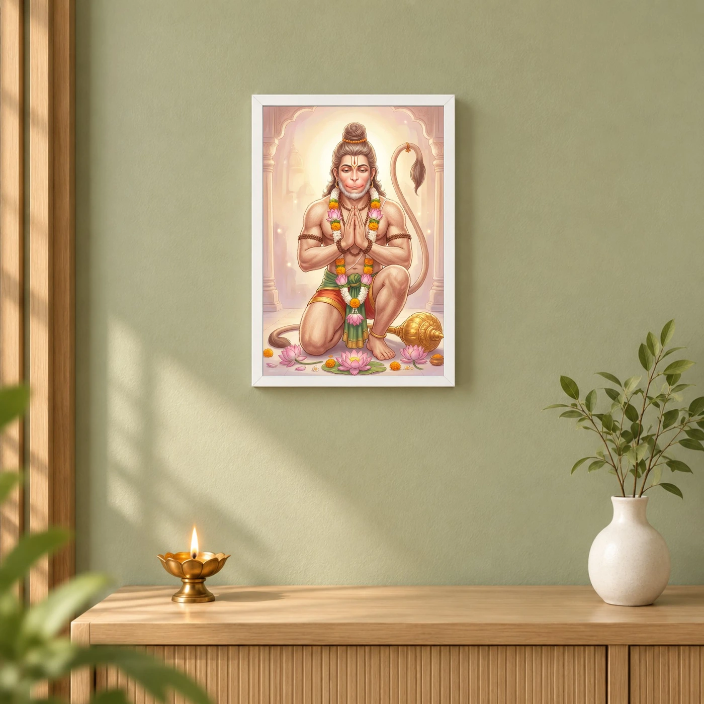 Sankat Mochan Hanuman Serene Lotus Peaceful Devotional Art Photo Frame, view 6