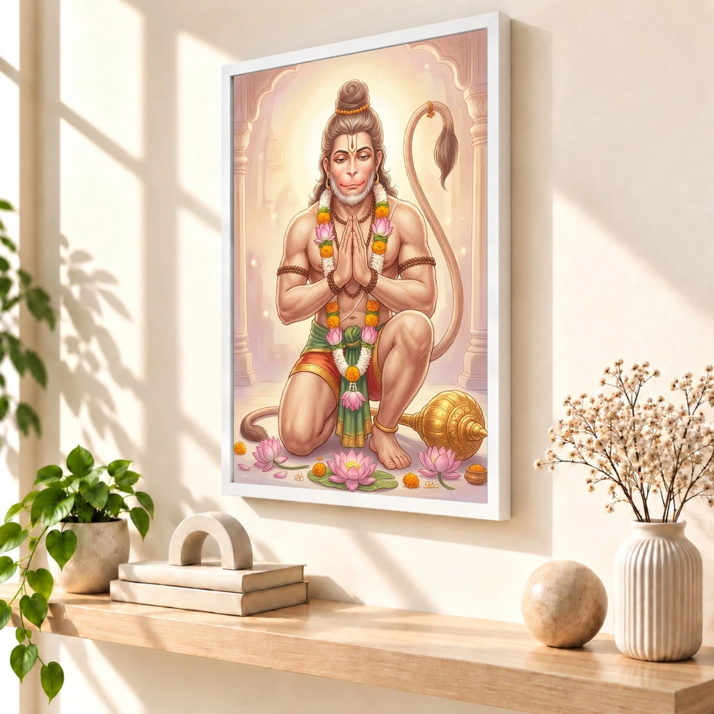 Sankat Mochan Hanuman Serene Lotus Peaceful Devotional Art Photo Frame, view 7