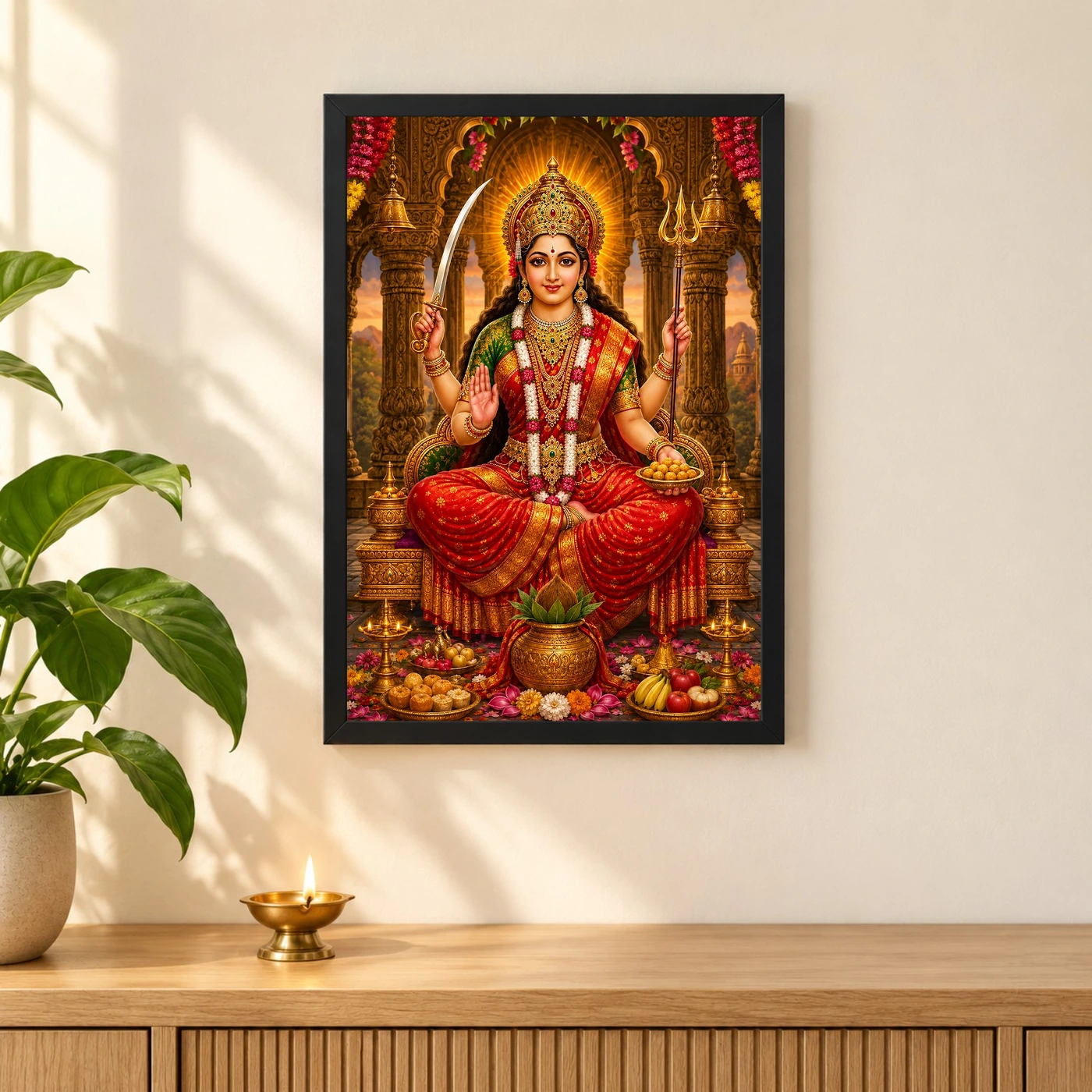 Santoshi Maa Heritage Temple Architecture Backdrop Photo Frame, view 3