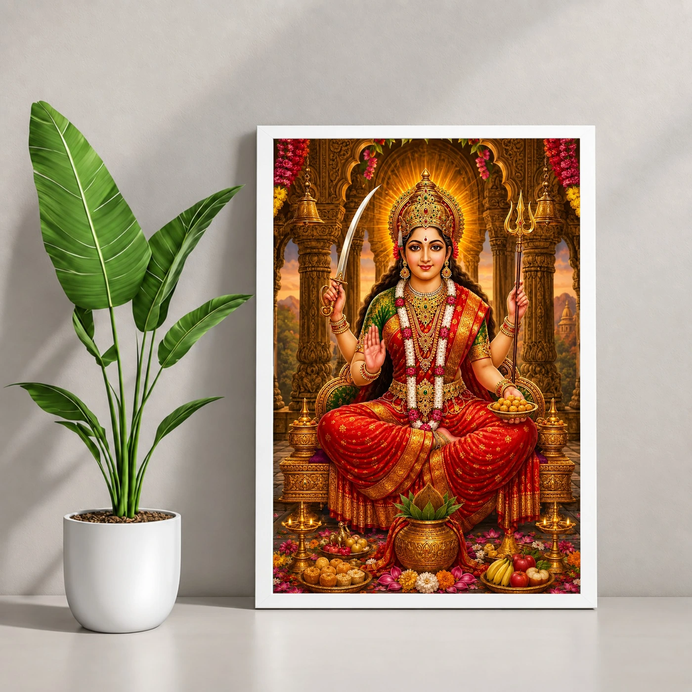 Santoshi Maa Heritage Temple Architecture Backdrop Photo Frame, view 4