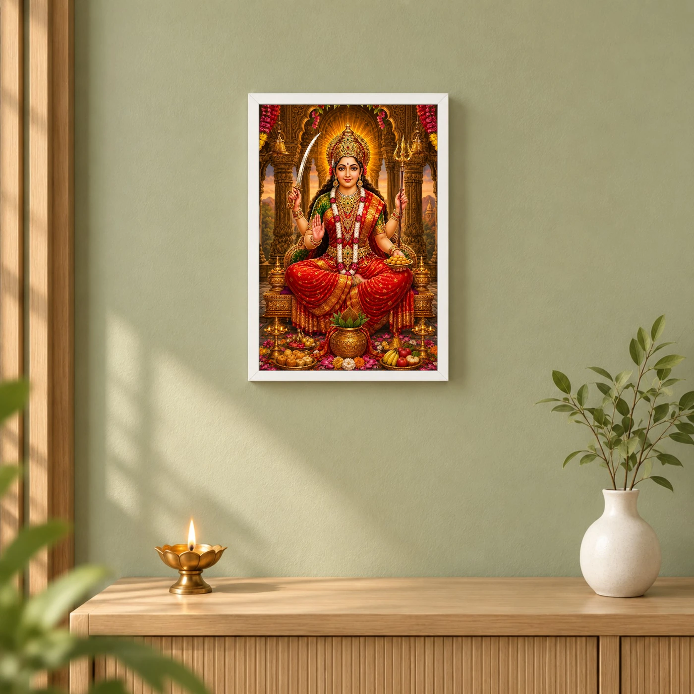 Santoshi Maa Heritage Temple Architecture Backdrop Photo Frame, view 6