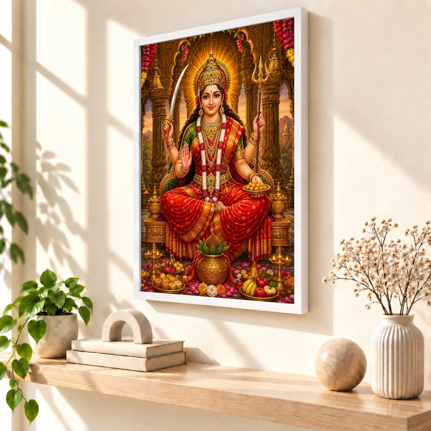 Santoshi Maa Heritage Temple Architecture Backdrop Photo Frame, view 7