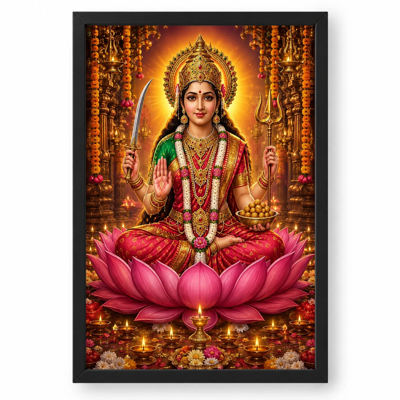 Santoshi Maa Lotus And Diya Radiance Photo Frame